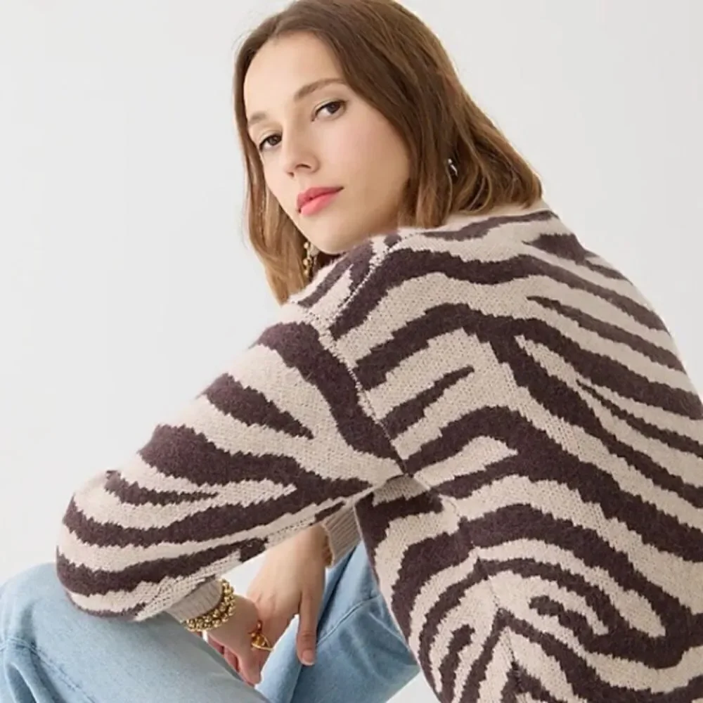 J Crew V-Neck Cardigan in Zebra Stripe